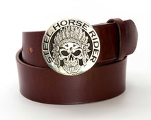 Leather Belt with Silver Indian Skull Buckle - Gone Rogue