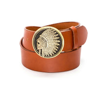 Leather Belt with Indian Skull Headdress Buckle - Gone Rogue