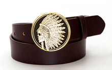 Leather Belt with Indian Skull Headdress Buckle - Gone Rogue