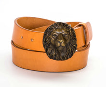 Leather Belt with Vintage Lion's Head Buckle - Gone Rogue