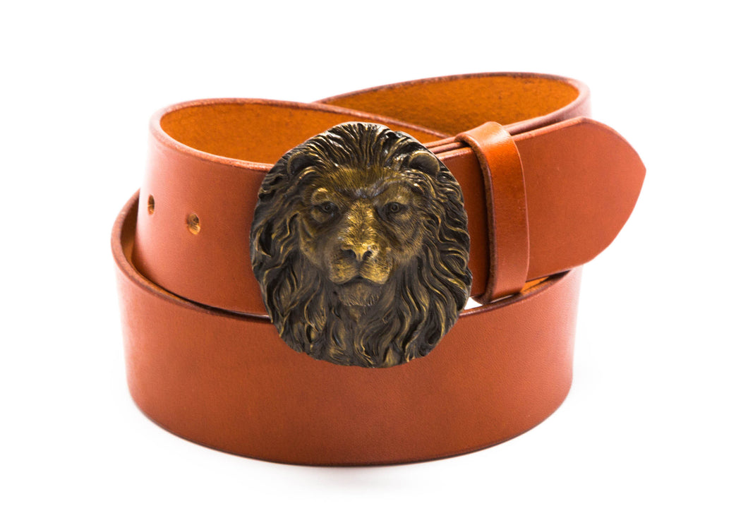 Lion Head Buckle Leather Belt